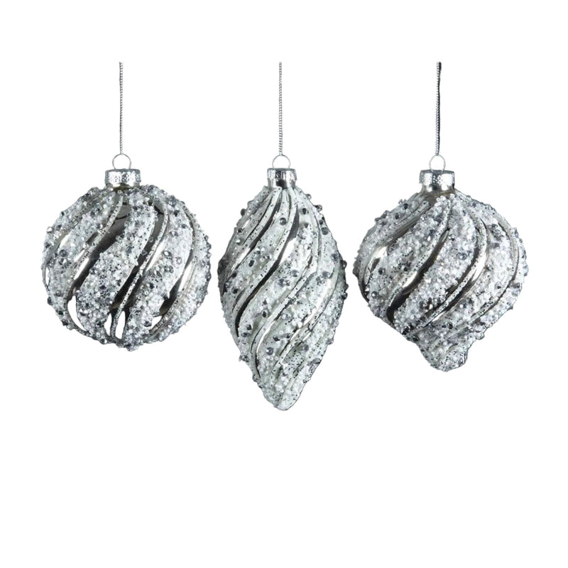 Silver Ice Swirls Glass Ornament | Putti Christmas Decorations 