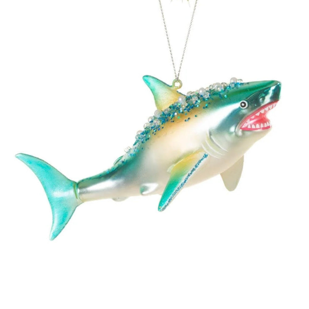 Silver Shark Ornament With Jewels | Putti Christmas Decorations 