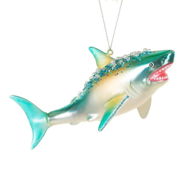Silver Shark Ornament With Jewels | Putti Christmas Decorations 