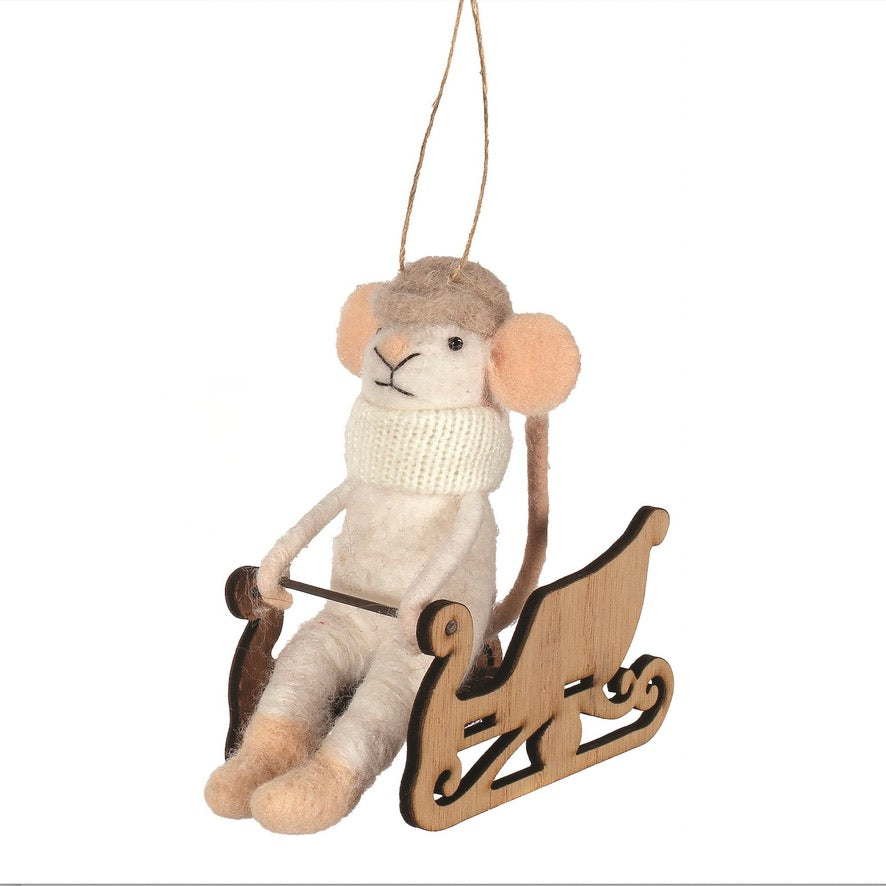 Sleding Felt Mouse Ornament | Putti Christmas Canada 
