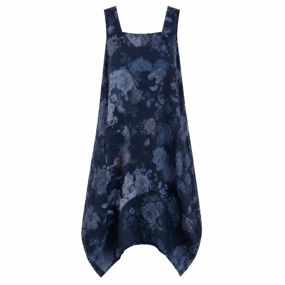 Sleeveless Linen Dress - Navy Floral | Putti Fine Fashions