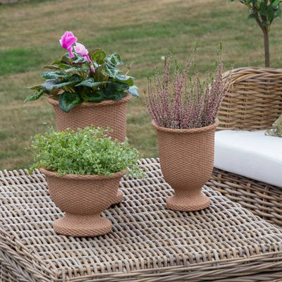 Small Basketweave Cement Tall Urn | Putti Fine Furnishings