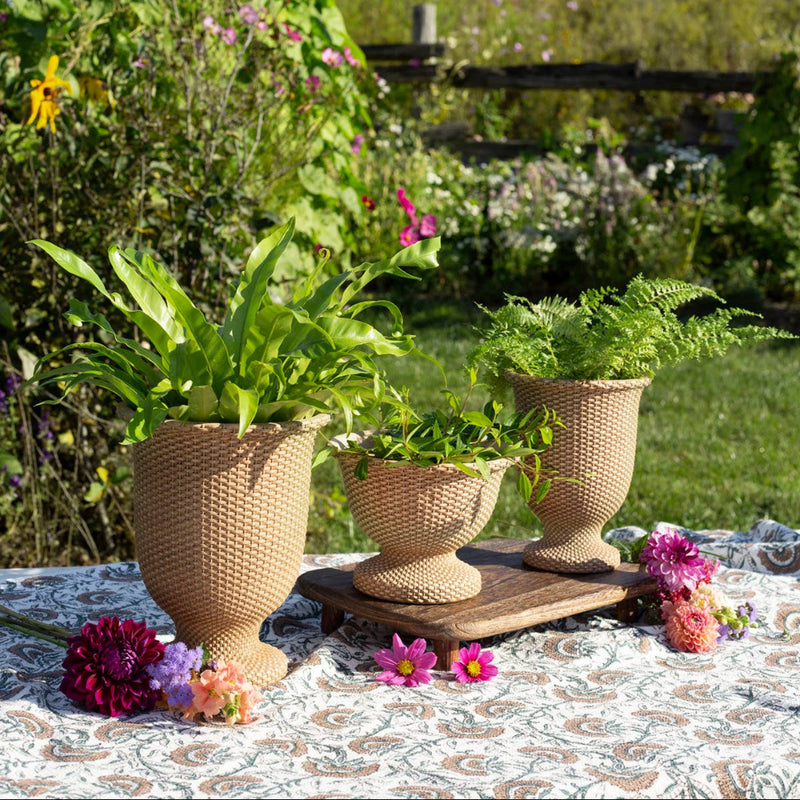 Small Basketweave Cement Tall Urn | Putti Fine Furnishings 