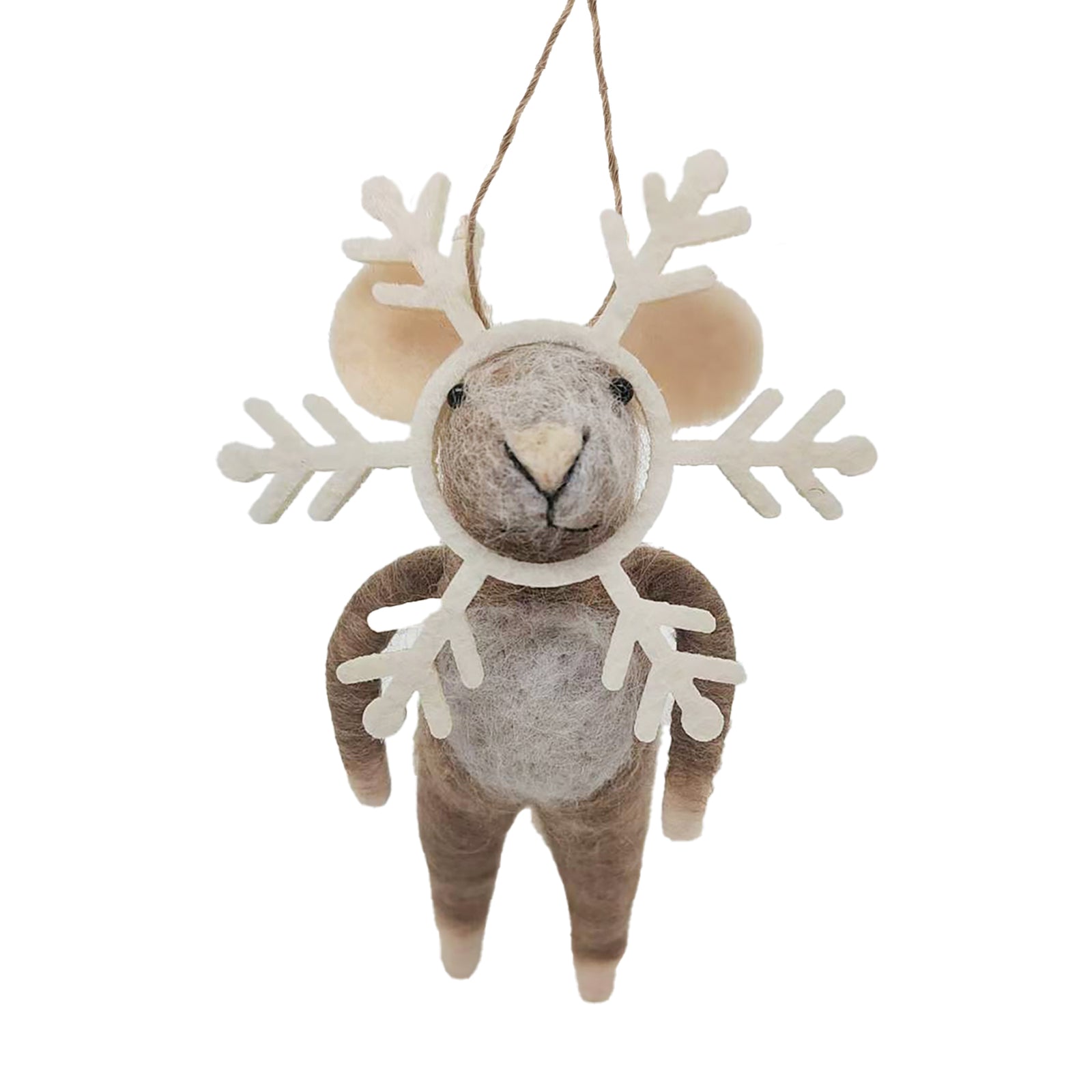 "Snowflake Sue" Brown Felt Mouse Ornament | Putti Christmas Decorations 