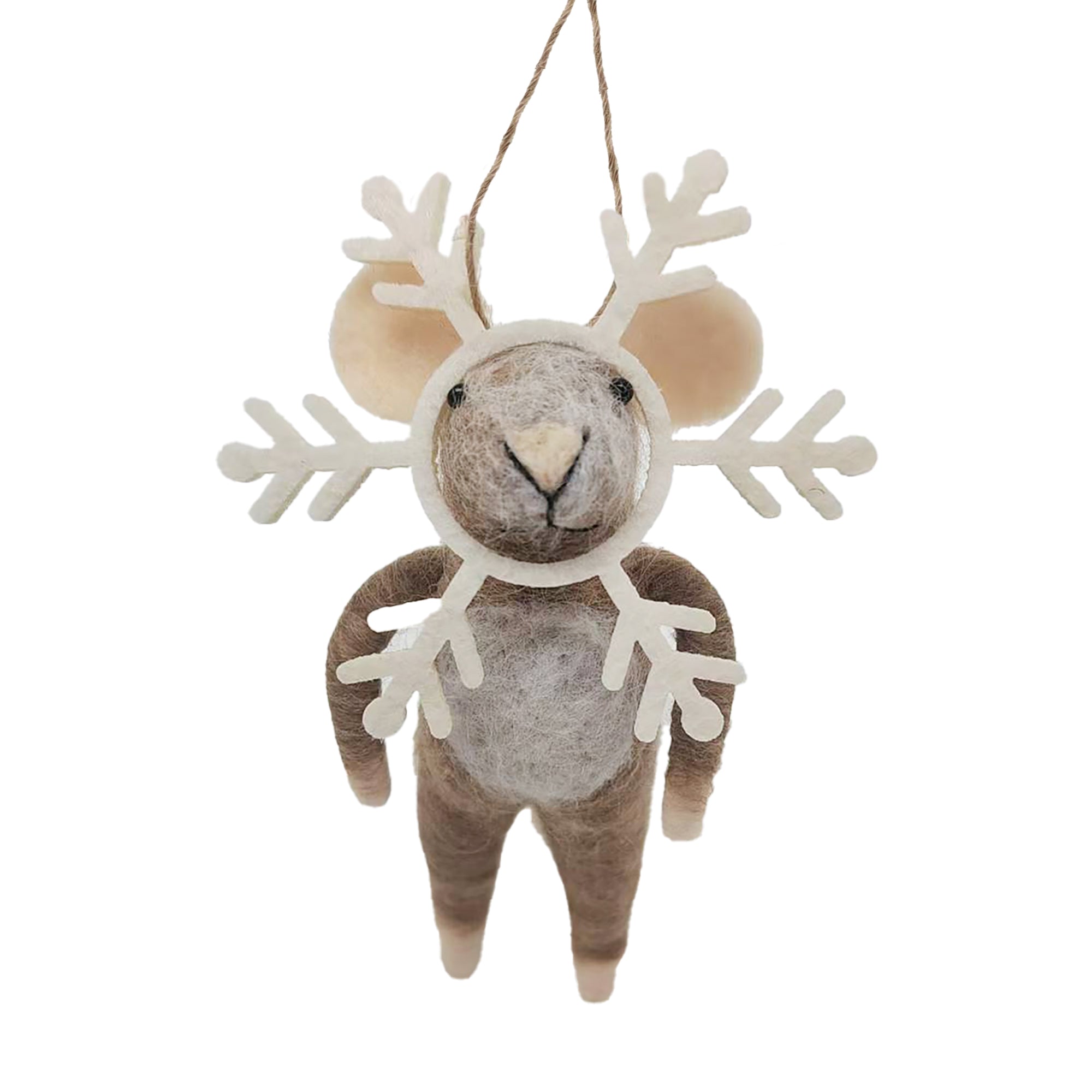"Snowflake Sue" Brown Felt Mouse Ornament | Putti Christmas Decorations 