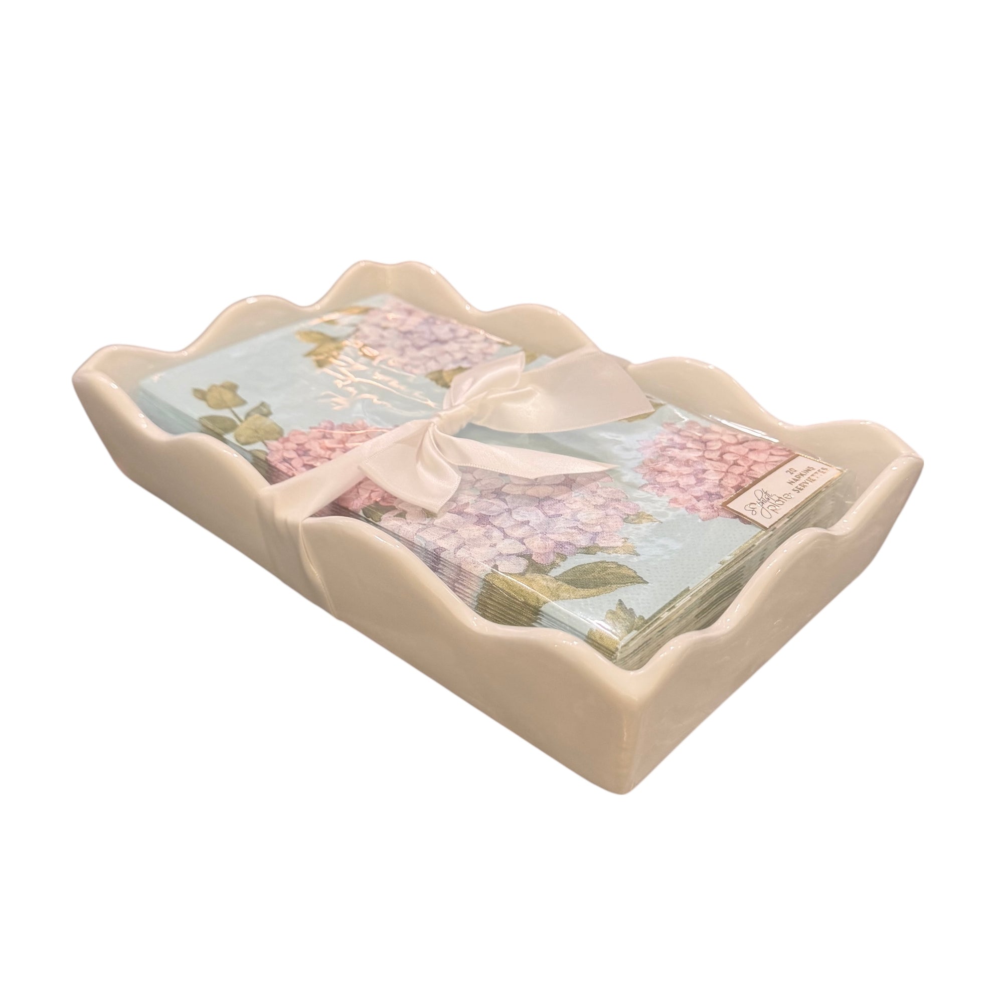 Sophistiplate Hydrangeas Paper Guest Napkins  & Tray Set | Putti Celebrations