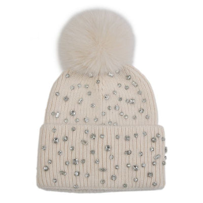 Sparkling Gem Pompom Hat - Beige | Putti Fine Fashions