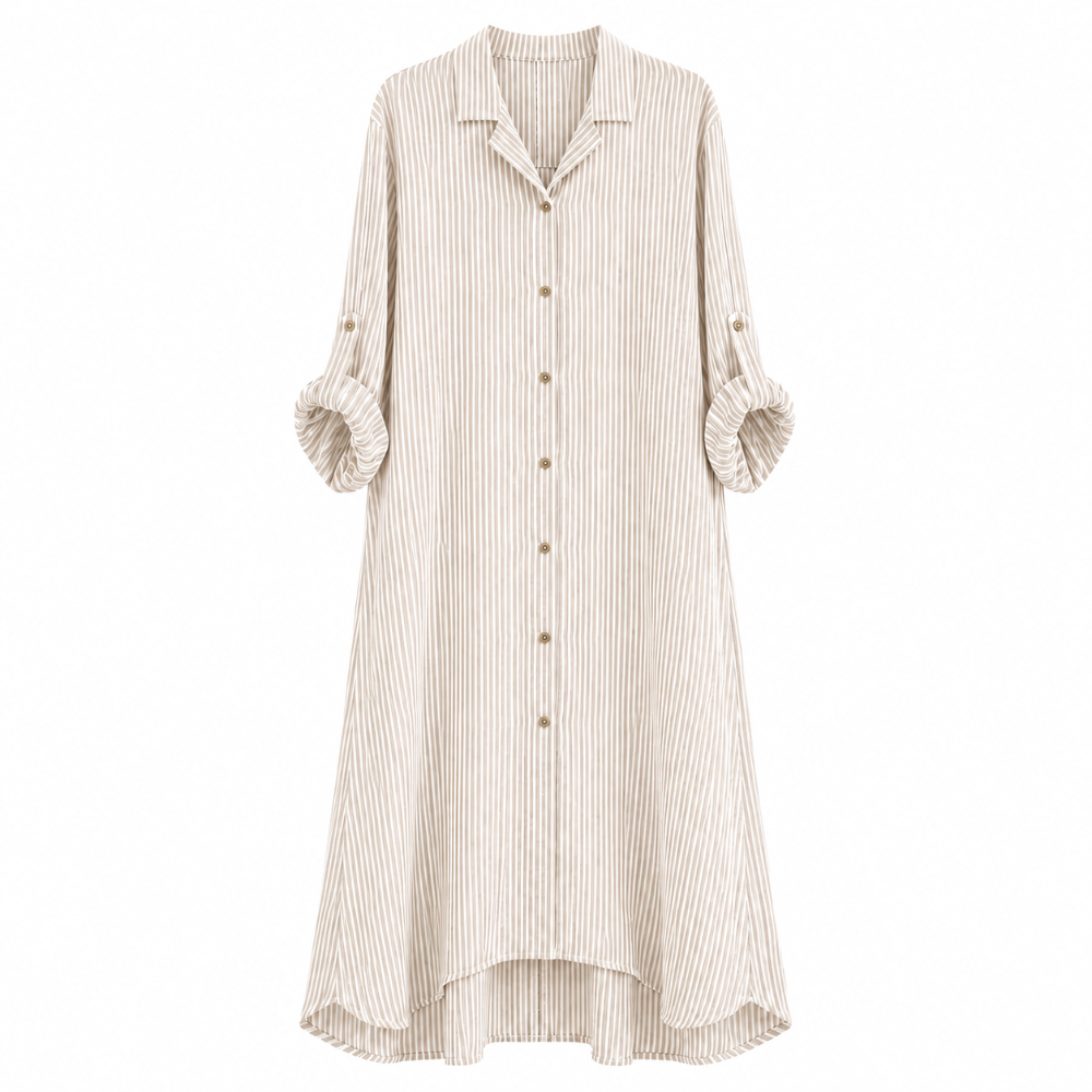 Stripe Linen Shirt Dress - Natural and White | Putti Fine Fashions 