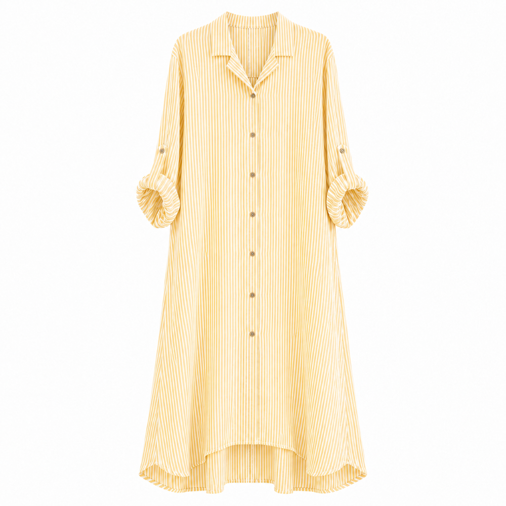 Stripe Linen Shirt Dress - Yellow and White | Putti Fine Fashions 