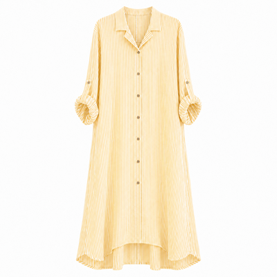 Stripe Linen Shirt Dress - Yellow and White | Putti Fine Fashions