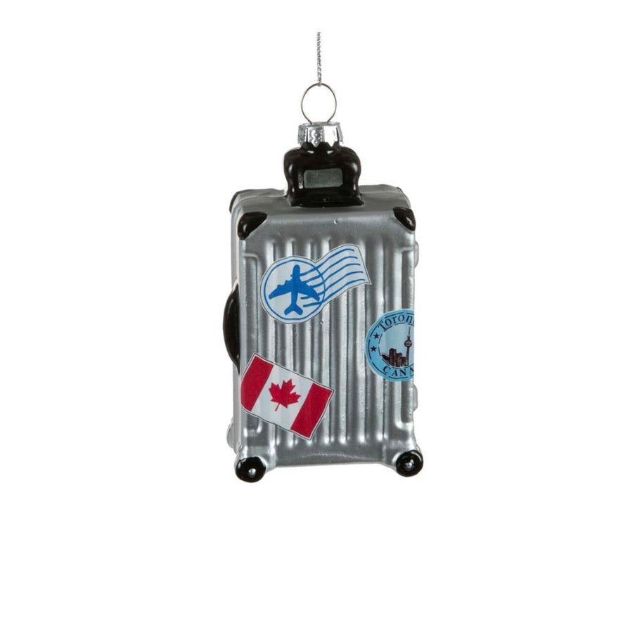 Suitcase with Canadian Flag Glass Ornament  | Putti Christmas Canada