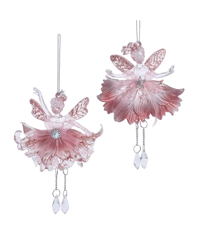 Pink Fairy With Bow Dangle Ornament | Putti Christmas Decorations 