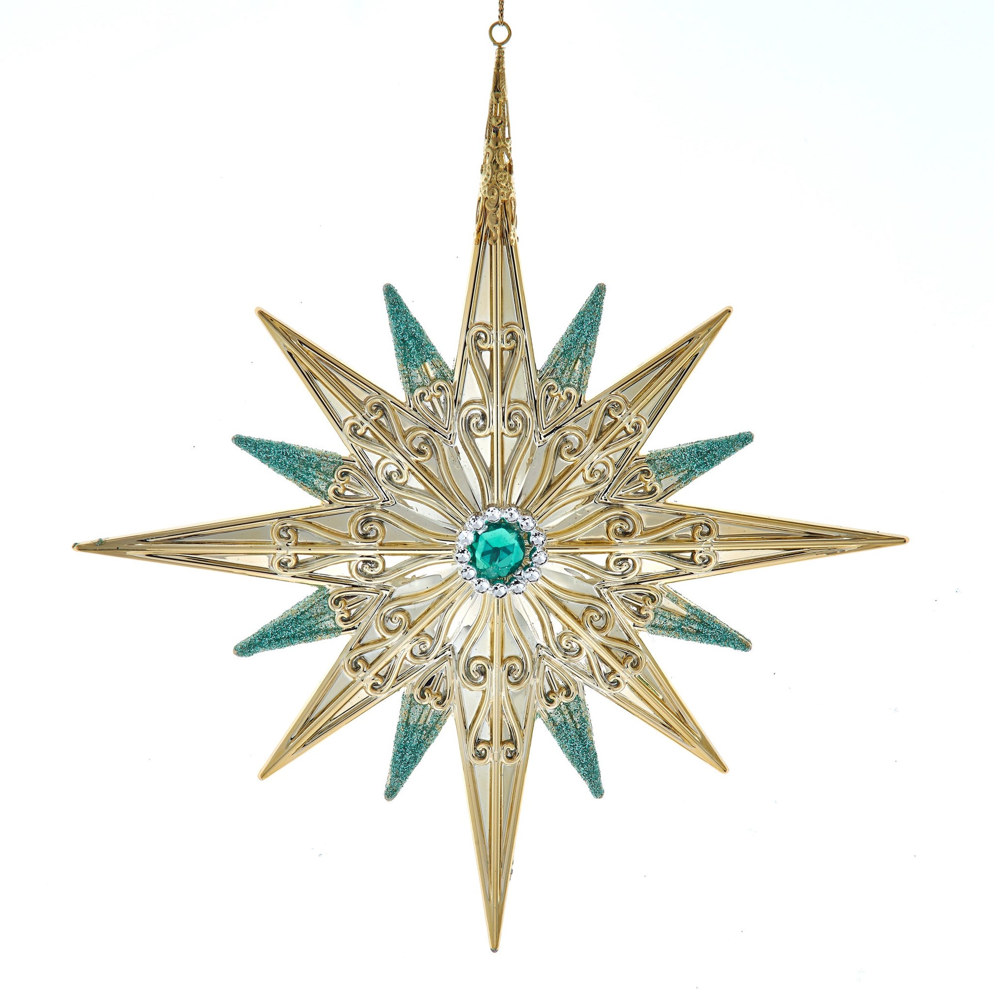 Aqua & Gold Star Ornament  | Putti Christmas Decorations 