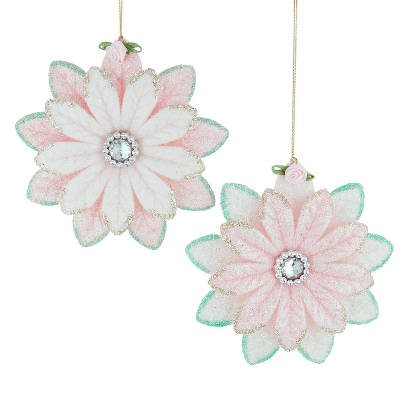 
Pink & Green Poinsettia Ornament | Putti Christmas Decorations