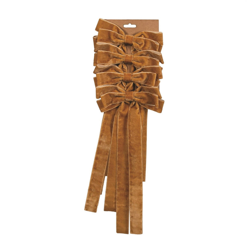 Tan Ribbon Bow Ornament Set of 4 | Putti Christmas Decorations 