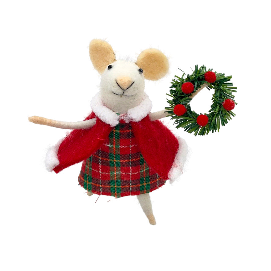 "Tartan Tara" Felt Mouse Ornament  | Putti Decorations 
