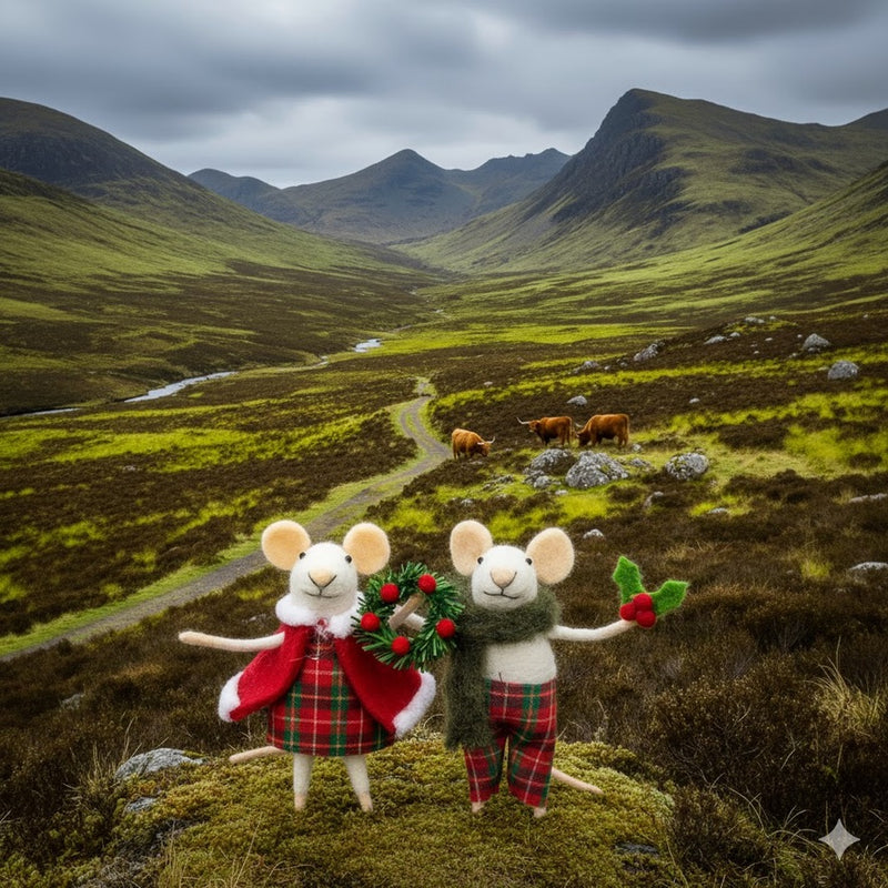 "Tartan Tara" Felt Mouse Ornament  | Putti Decorations 