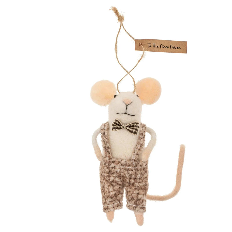"To the Nines Nelson" Felted Mouse Ornament  | Putti Christmas Decorations 