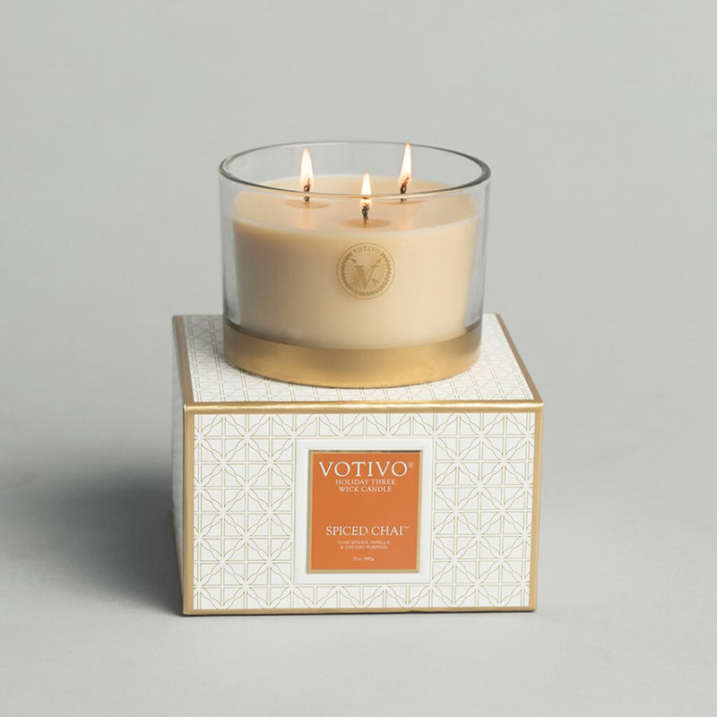 Votivo Holiday 3 Wick Candle - Spiced Chai | Putti Fine Furnishings Canada