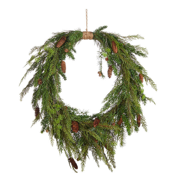Large Oval Cedar and Pinecone Wreath | Putti Christmas Decor 