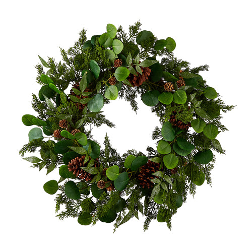 Iced Mixed Greenery and Pinecone Wreath | Putti Christmas Canada