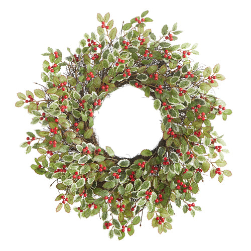 Glittered Holly and Berry Wreath | Putti Christmas Decorations 