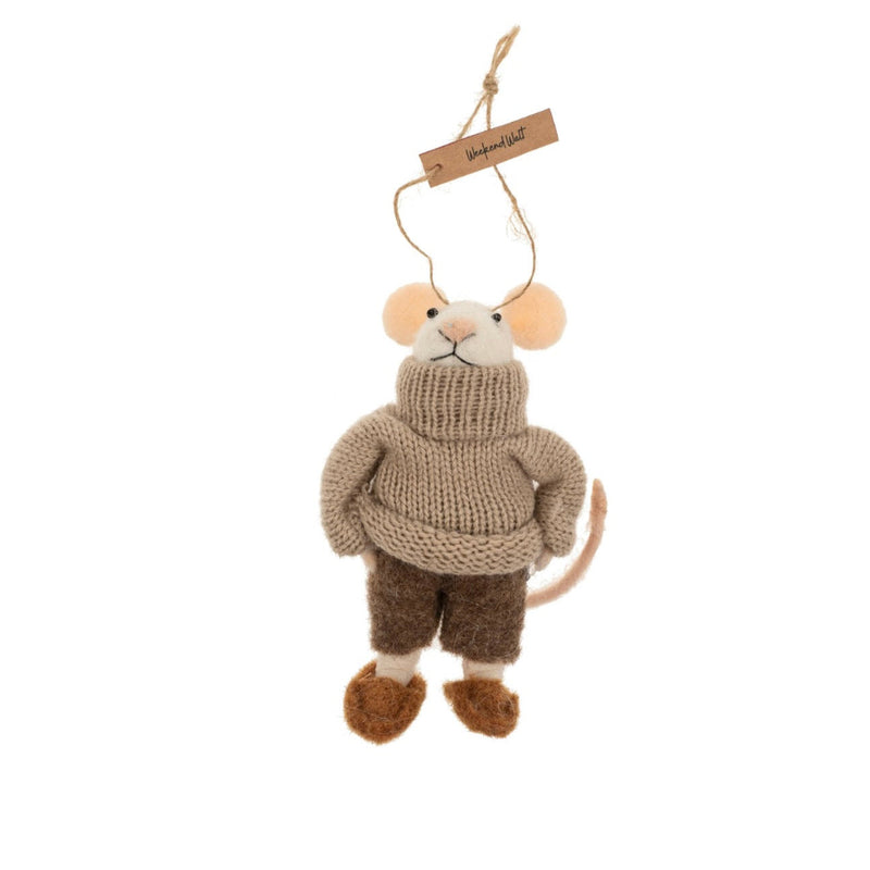 "Weekend Walt" Felted Mouse Ornament | Putti Christmas Decorations 