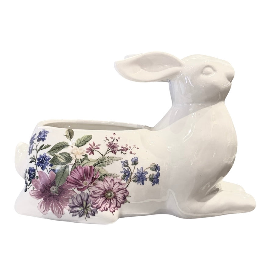 White Ceramic Bunny Planter With Floral Pattern | Putti Fine Furnishings Easter 
