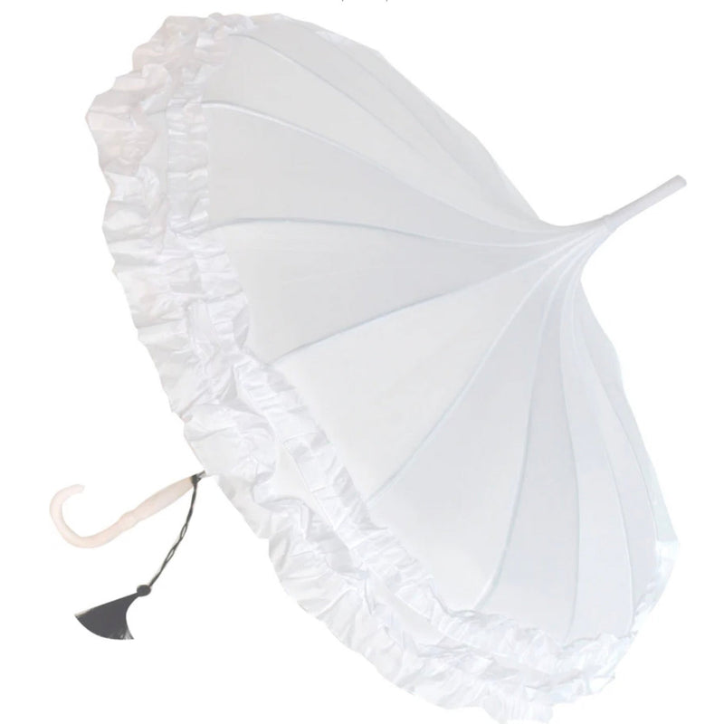 White Classic Frilled Pagoda Umbrella | Putti Fine Fashions 