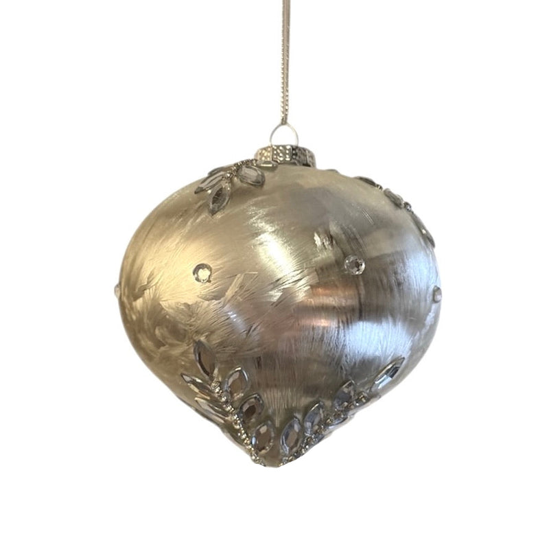 White with Silver Jewelled Snowflake Glass Ornament  | Putti Christmas Decorations 