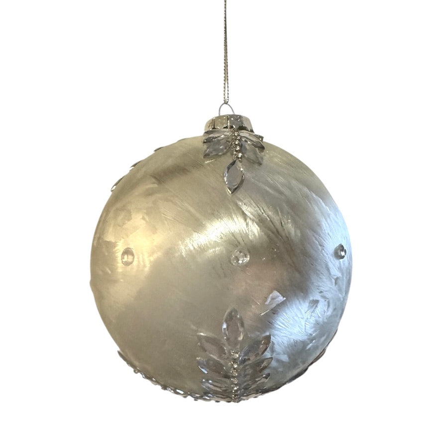 White with Silver Jewelled Snowflake Glass Ornament  | Putti Christmas Decorations 