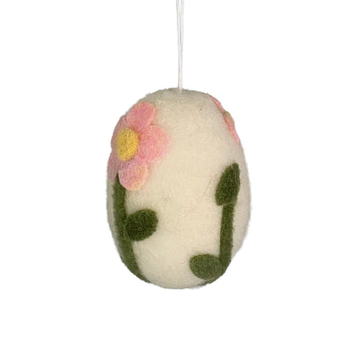 Felt Egg with Pink Flower Ornament | Putti Easter Decorations
