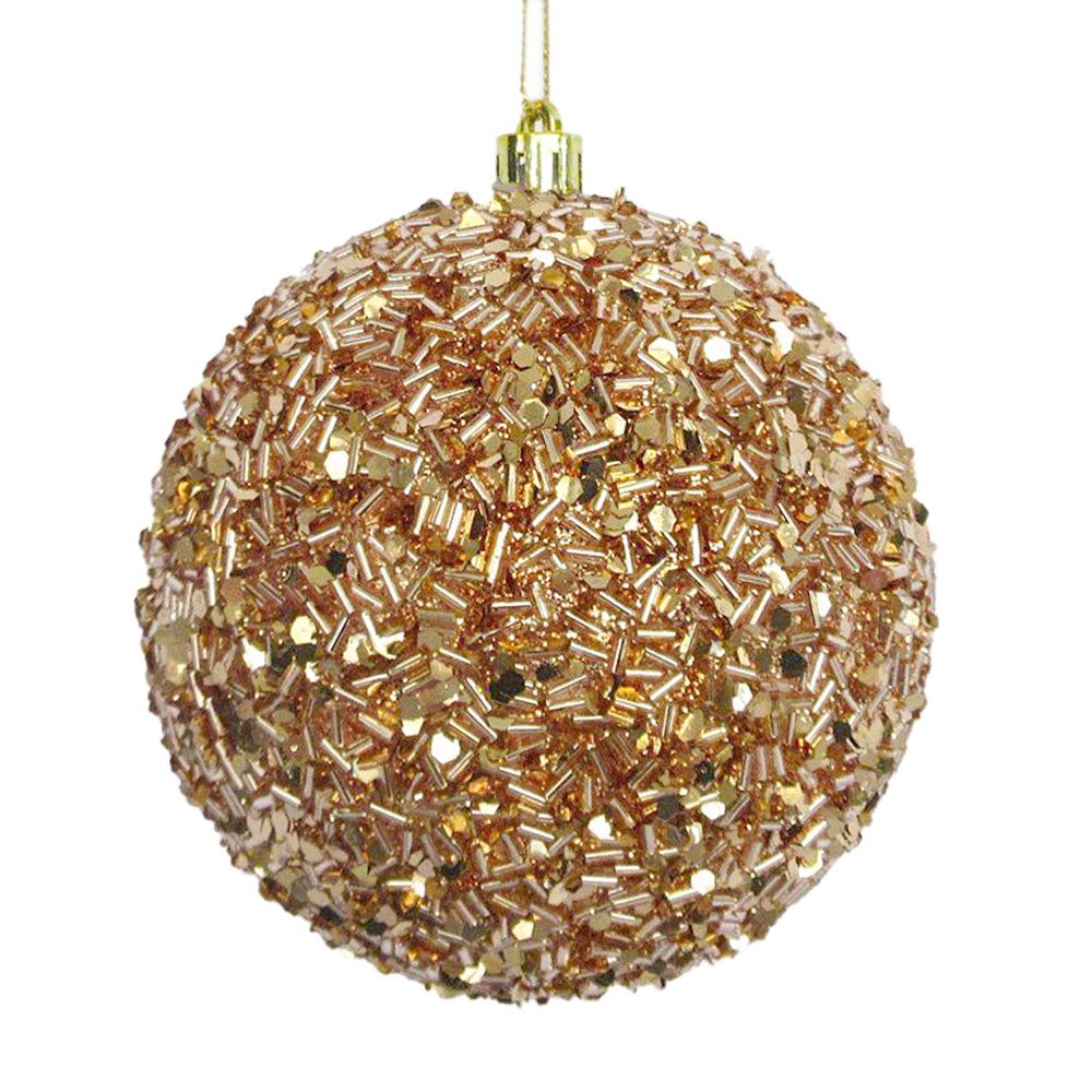 Rose Gold with Sequins and Beads Ball Ornament | Putti Christmas Decorations 