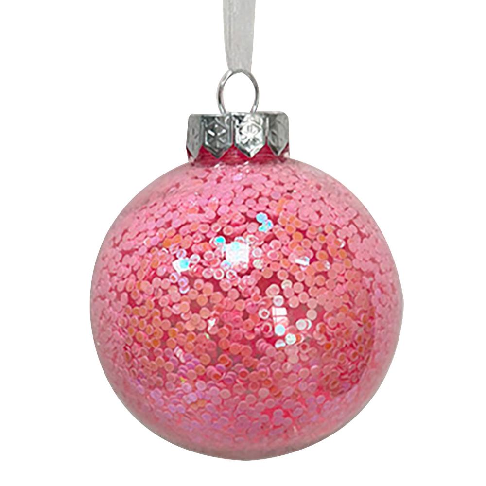 Clear with Pink Inside Glitter Glass Ball Ornament | Putti Christmas 