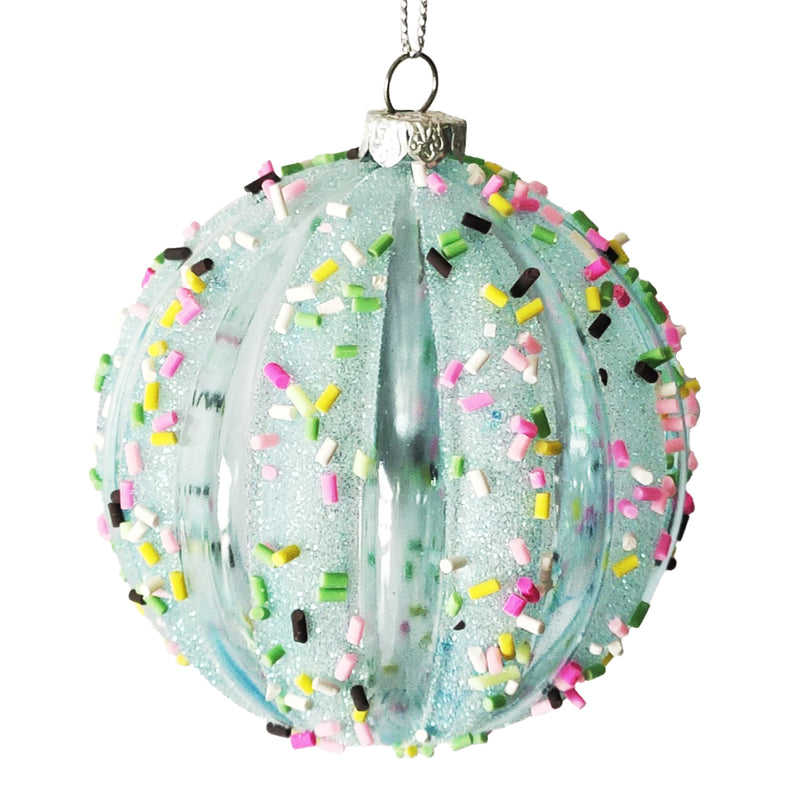 Aqua with Sprinkles Plastic Ball Ornament 80mm | Putti Christmas Decorations