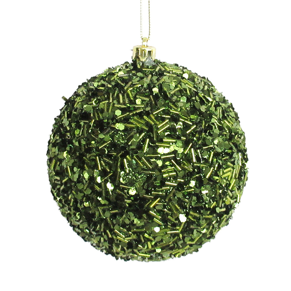 Dark Green with Glitter & Beads Glass Ball Ornament | Putti Christmas Decorations