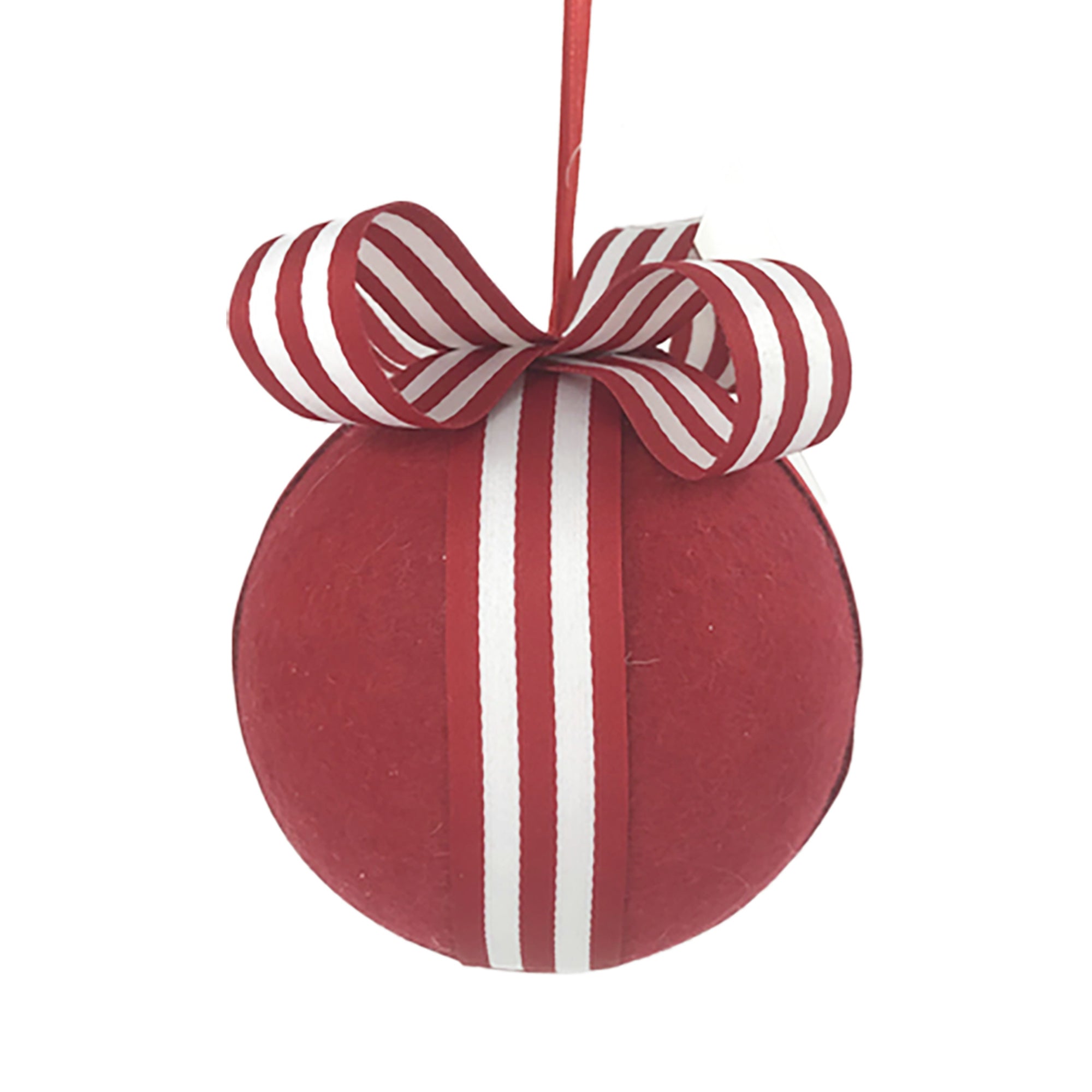 Red Felt Ball with Peppermint Bow