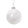 Clear with Glitter Base and Feathers Glass Ball Ornament