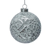 Silver Blue Floral Embossed Glass Ball Ornament