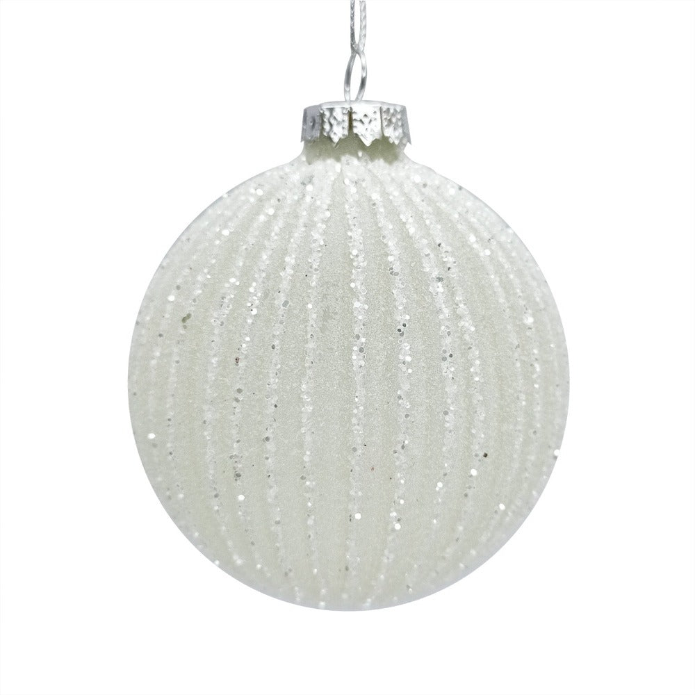 Pale Sage with Glittered Stripes Glass Ball Ornament