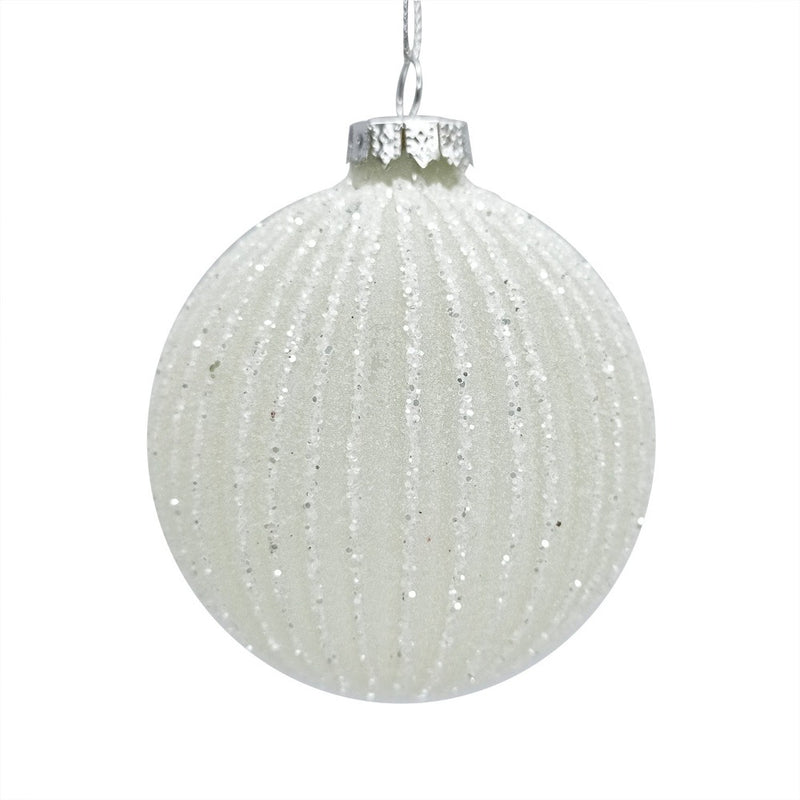Pale Sage with Glittered Stripes Glass Ball Ornament