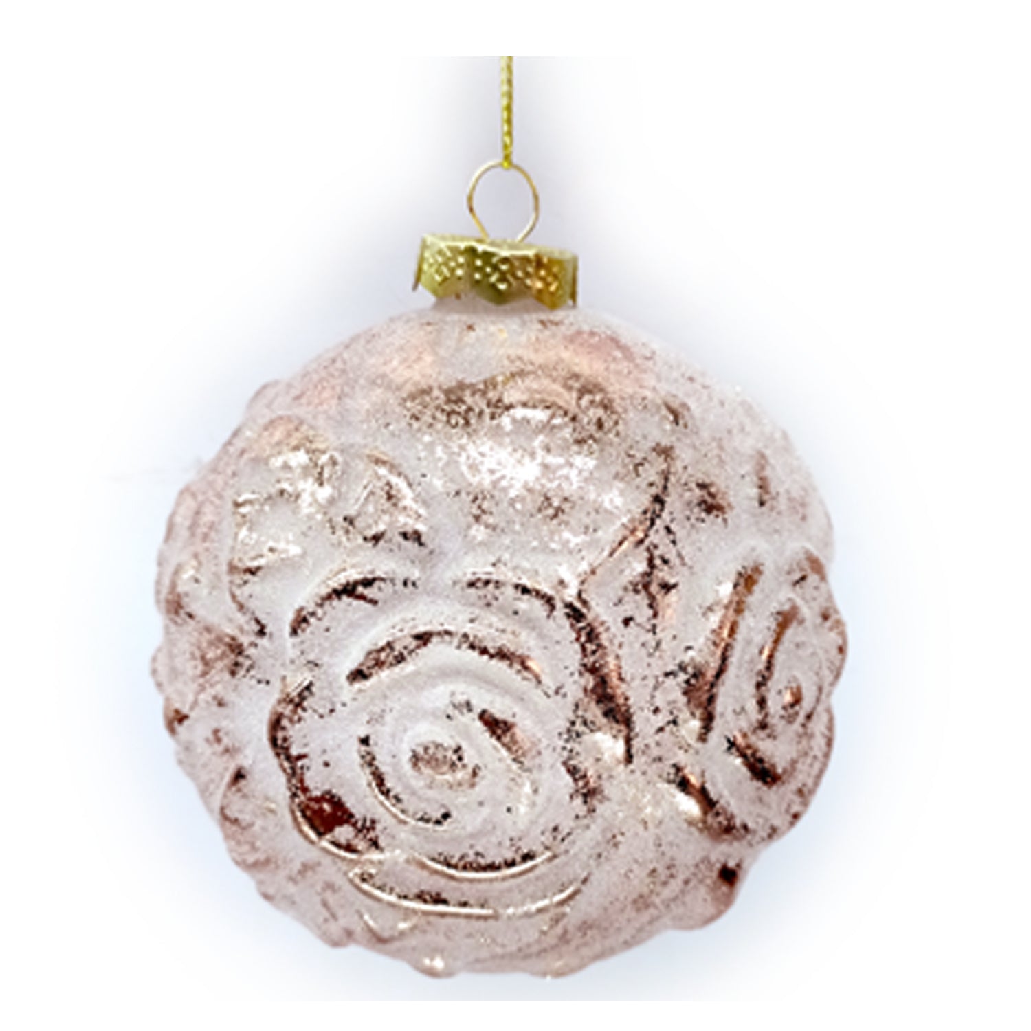 Blush Pink Rose Embossed Glass Ball Ornament