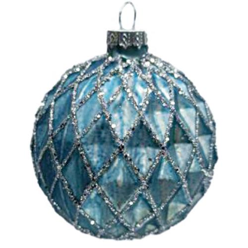 Matte Blue with Diamonds Glass Ball Ornament | Putti Christmas 