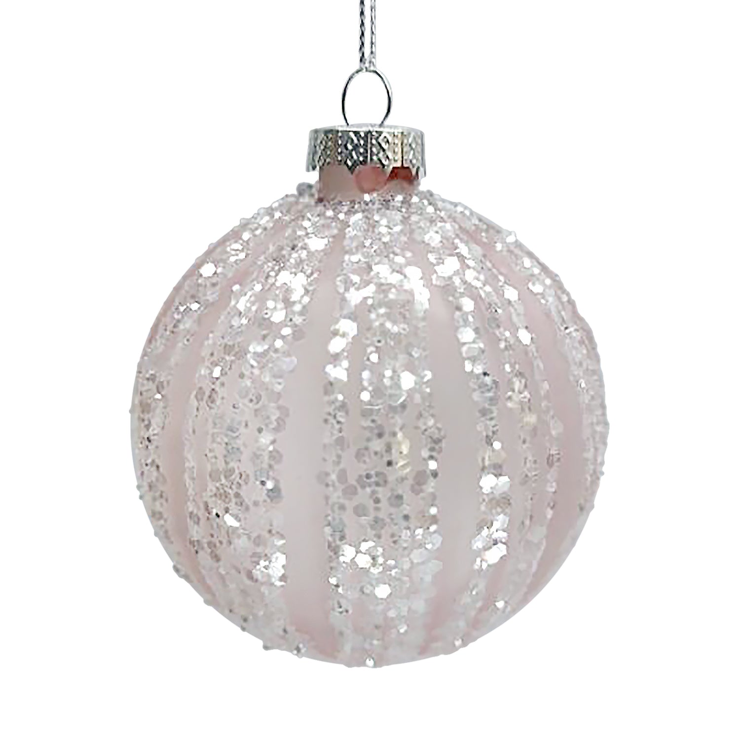 Pink Frosted Melon Glass Ball Ornament