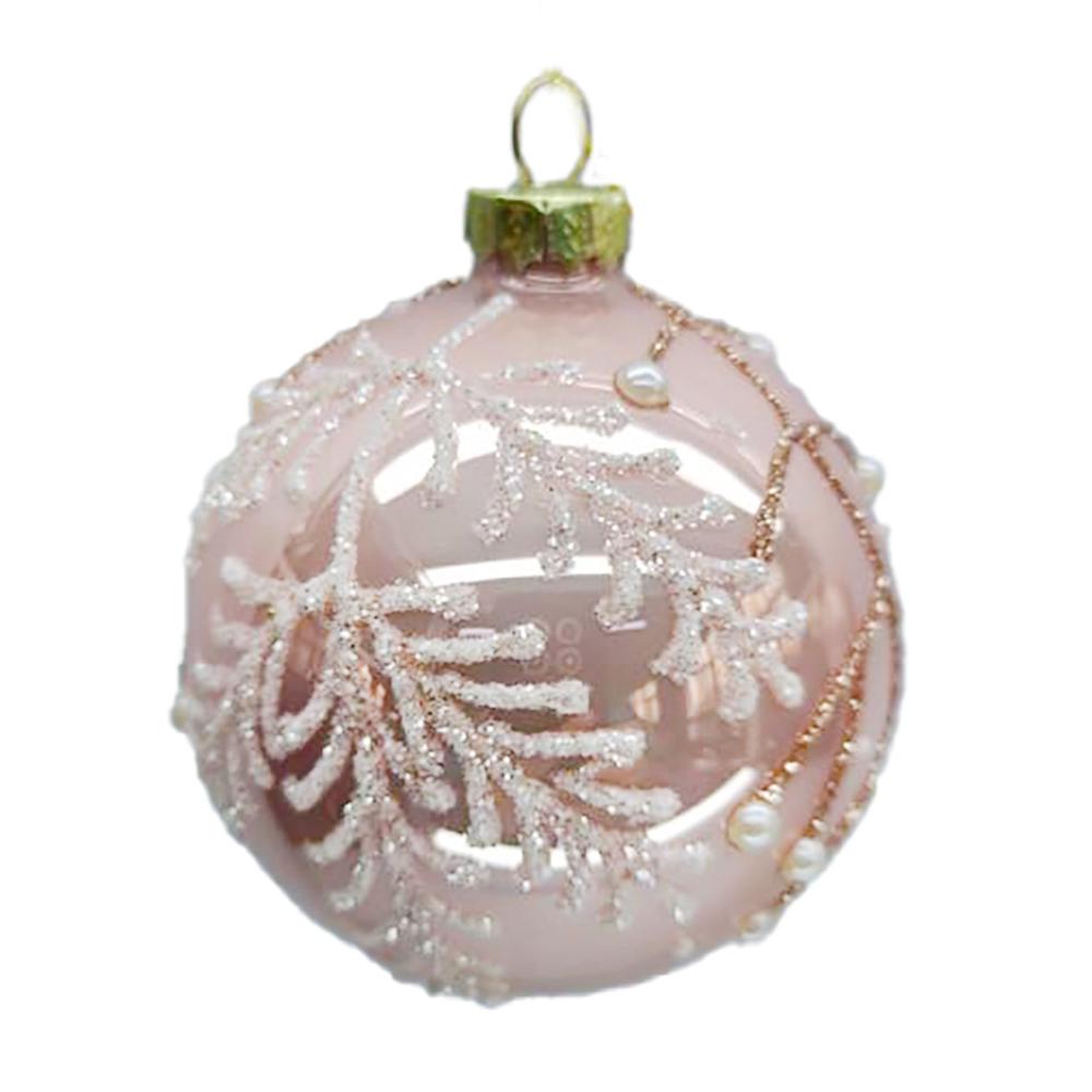 Shiny Pink with Pearls Glass Ball ornament | putti Christmas Decorations 
