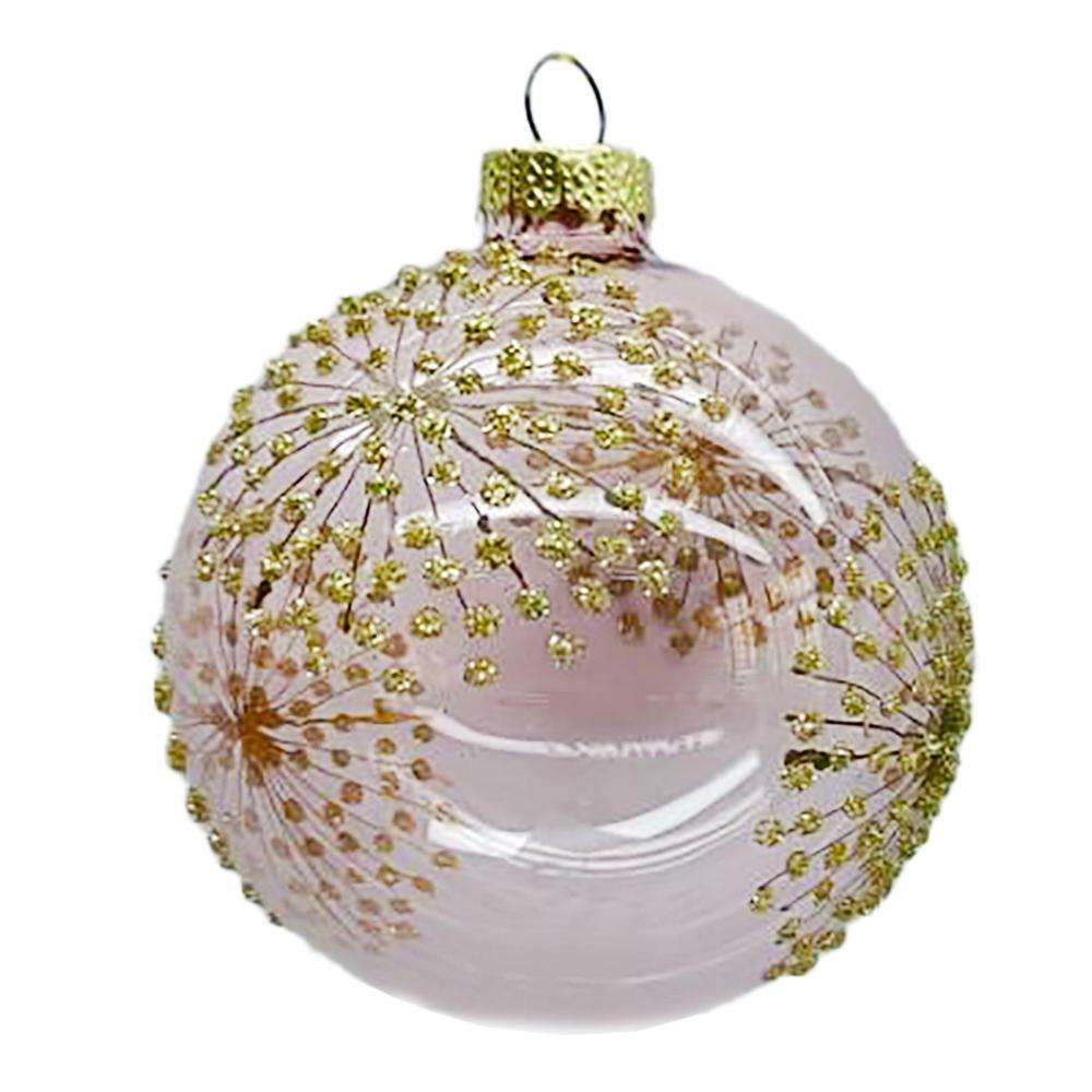 Clear Pink with Gold Glitter Glass Ball Ornament | Putti Christmas Decorations 