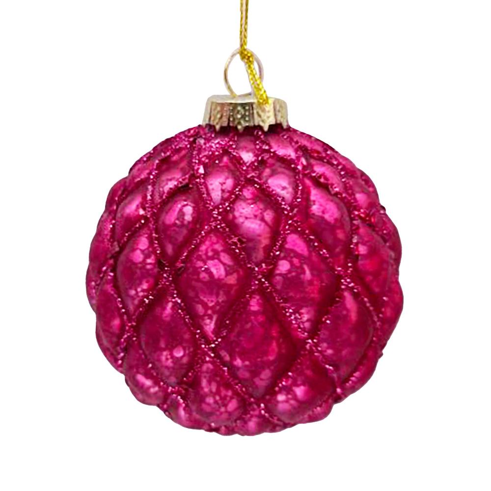 Matte Fuchsia Quilted Glass Ball Ornament | Putti Christmas Decorations 