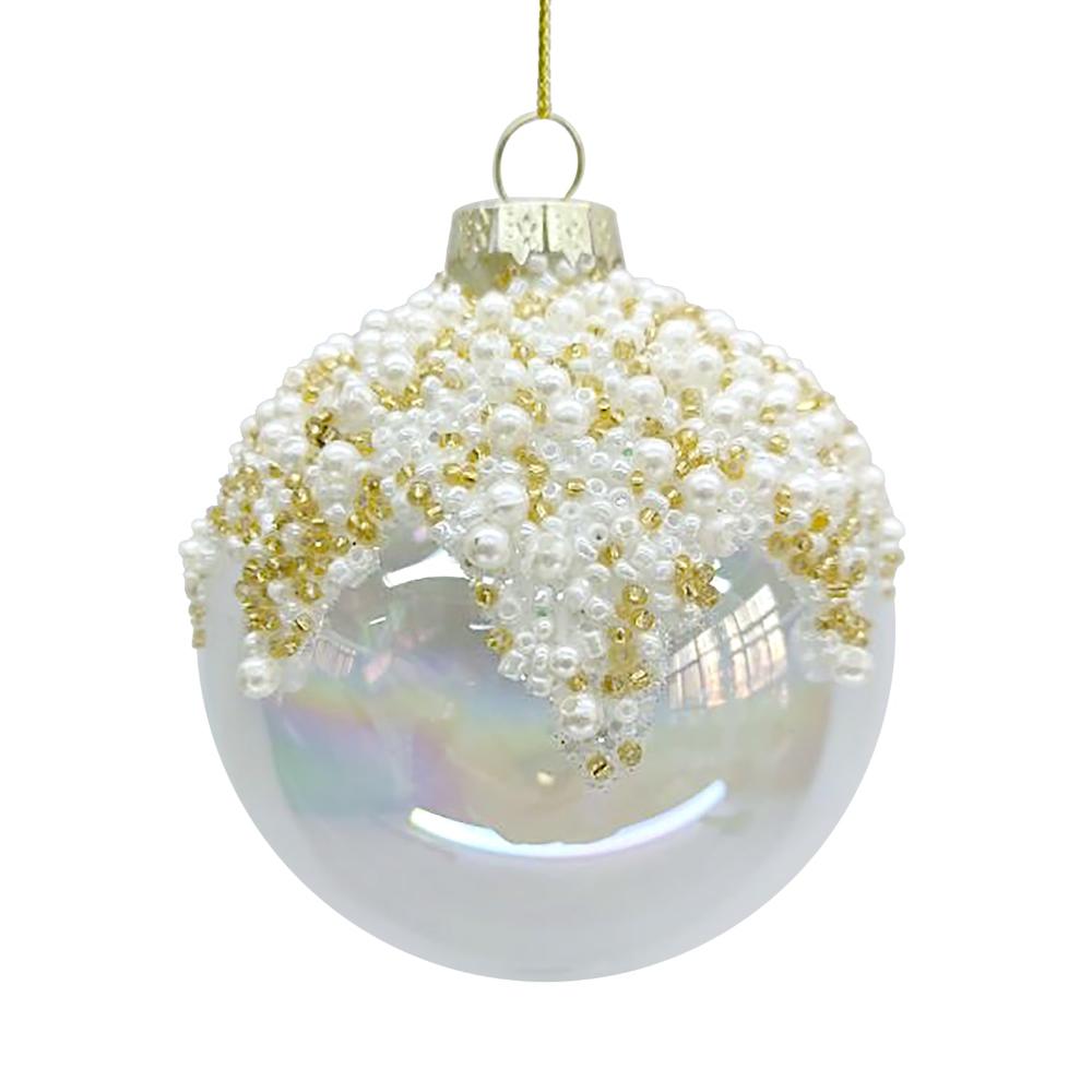 Clear with Champagne and Pearls Glass Ball Ornament | Putti Christmas 