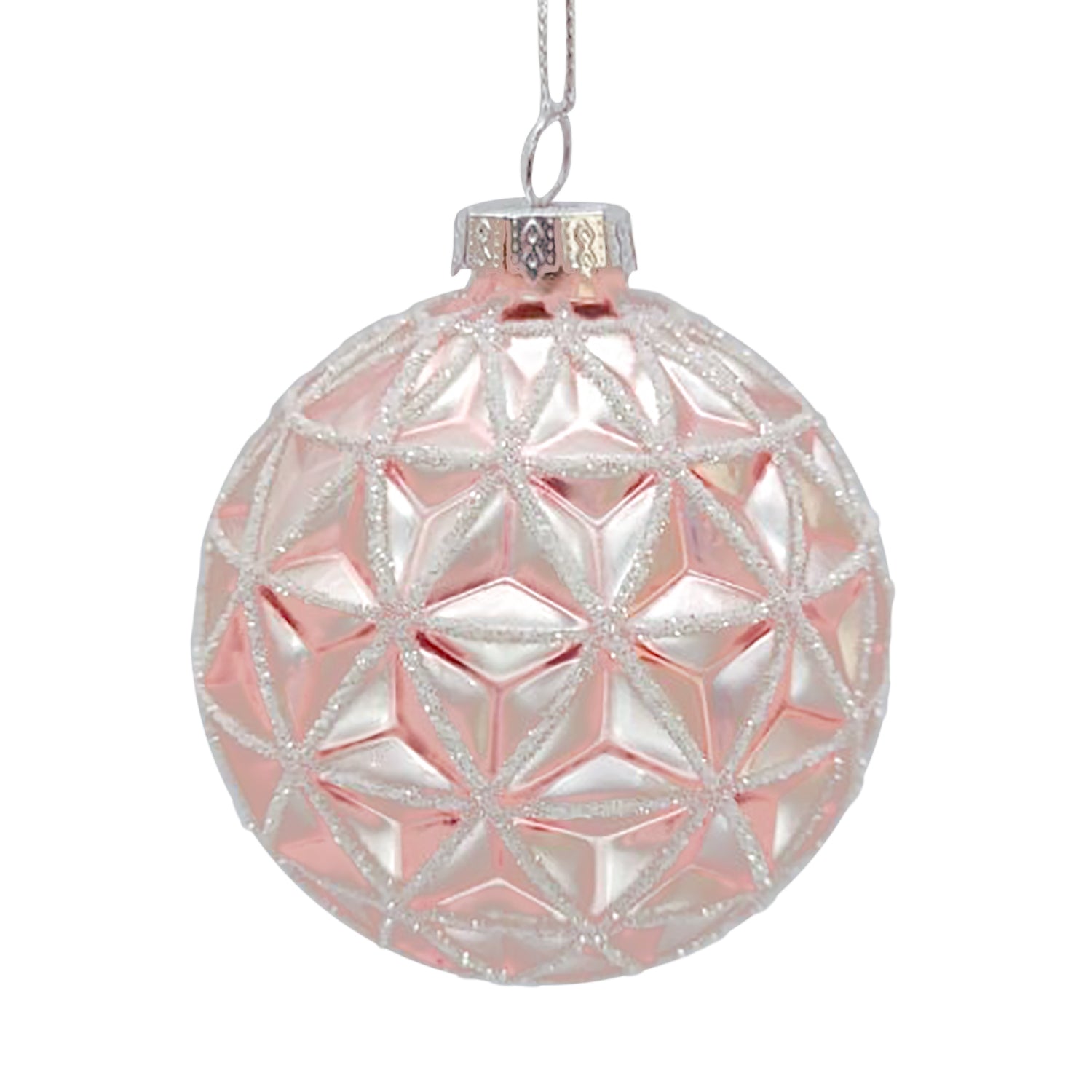 Pink with Diamond Ice Glitter Glass Ball Ornament