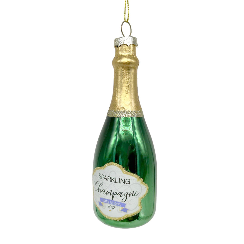 Green Champagne Bottle Glass Ornament  | Putti Fine Furnishings 